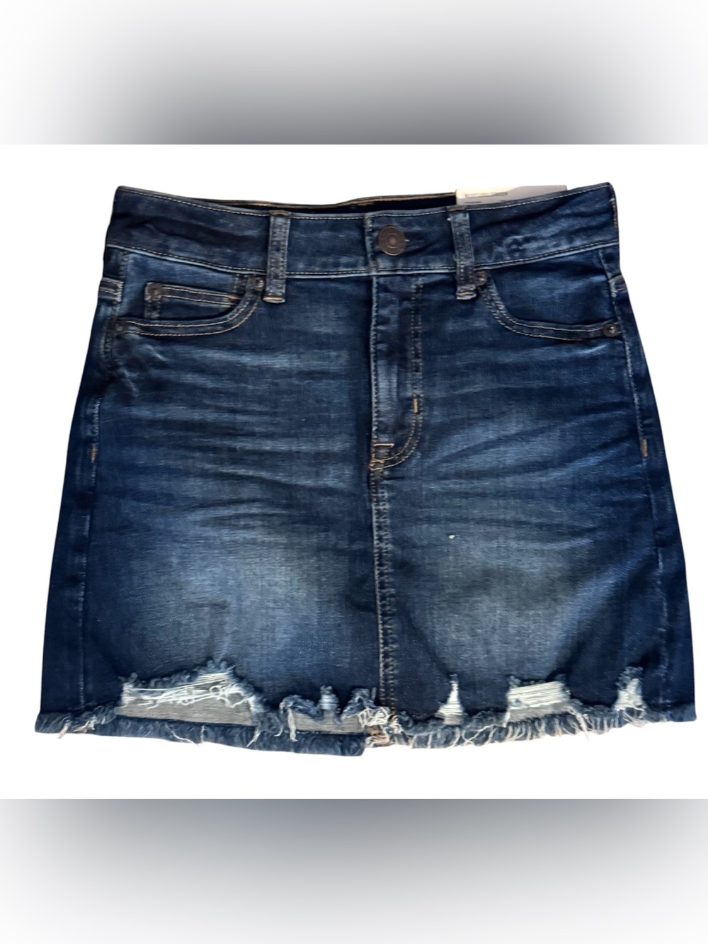 NWT American Eagle Dark Wash Distressed Denim Mini Skirt 0